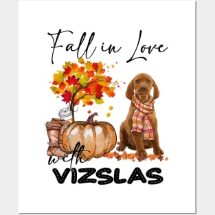 Fall In Love With Vizslas Fall Pumpkin Thanksgiving Posters and Art